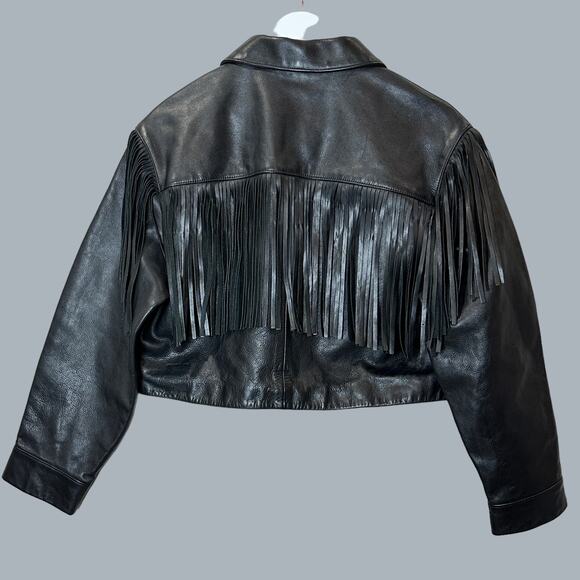 Re/Done Black Leather Fringe Jacket Drop Shoulder Women's Small NWOT - Picture 5 of 16